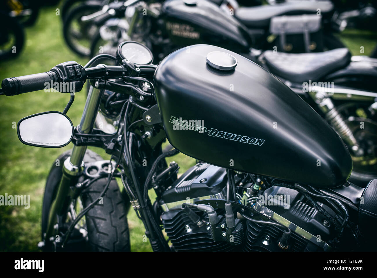 Harley Davidson Sportster Motorrad angepasst. Vintage-Filter angewendet Stockfoto