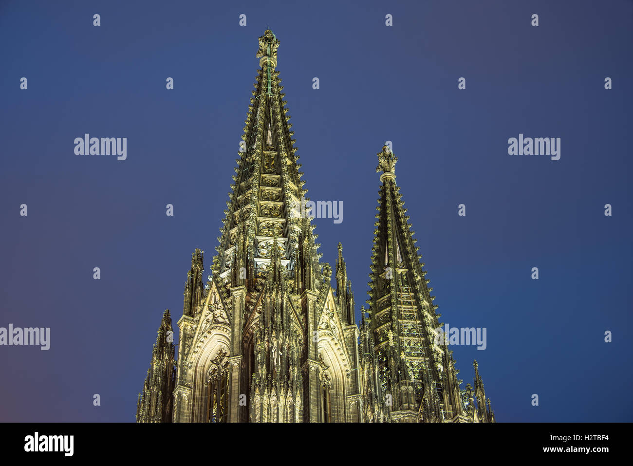 beleuchteten Spitze des Kölner Doms Stockfoto
