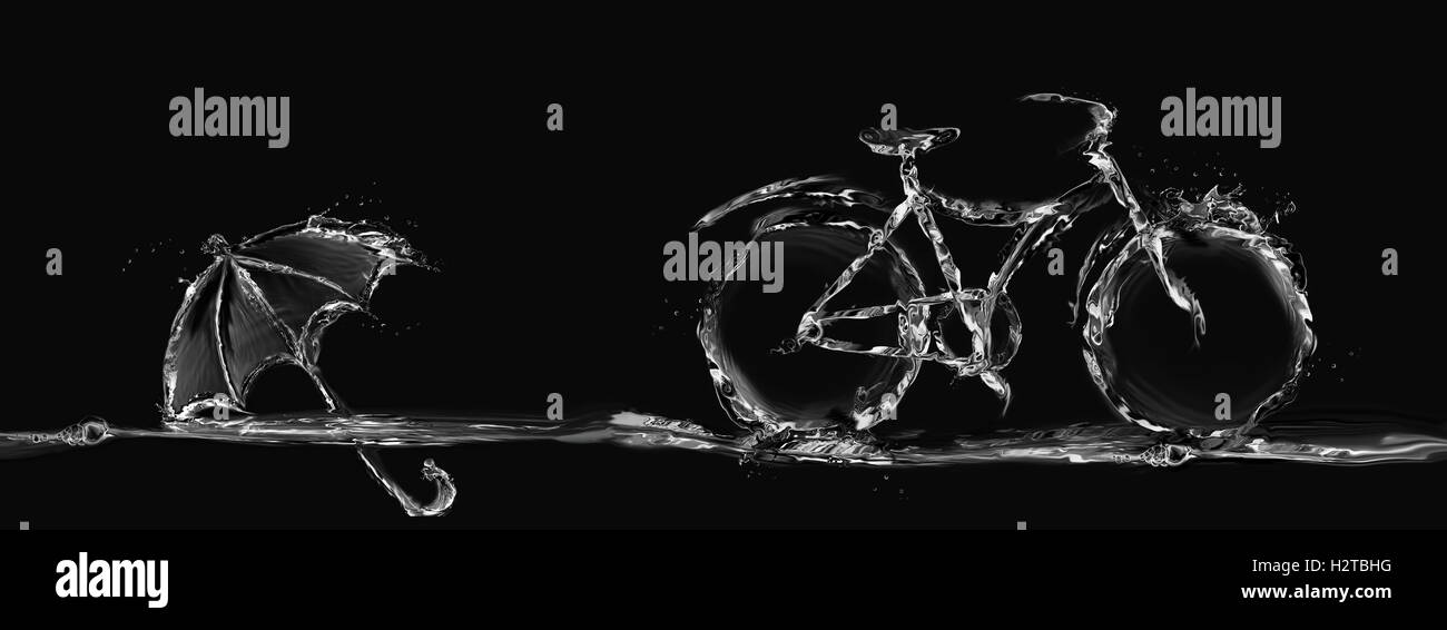 Ein Fahrrad von Wasser, umweltfreundliche Verkehrsmittel mit einem schwebenden Dach vertreten. Stockfoto