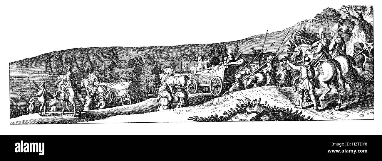 Jahr 1633, Gepäck-Karawane nach der Armee im Dreißigjährigen Krieg Stockfoto