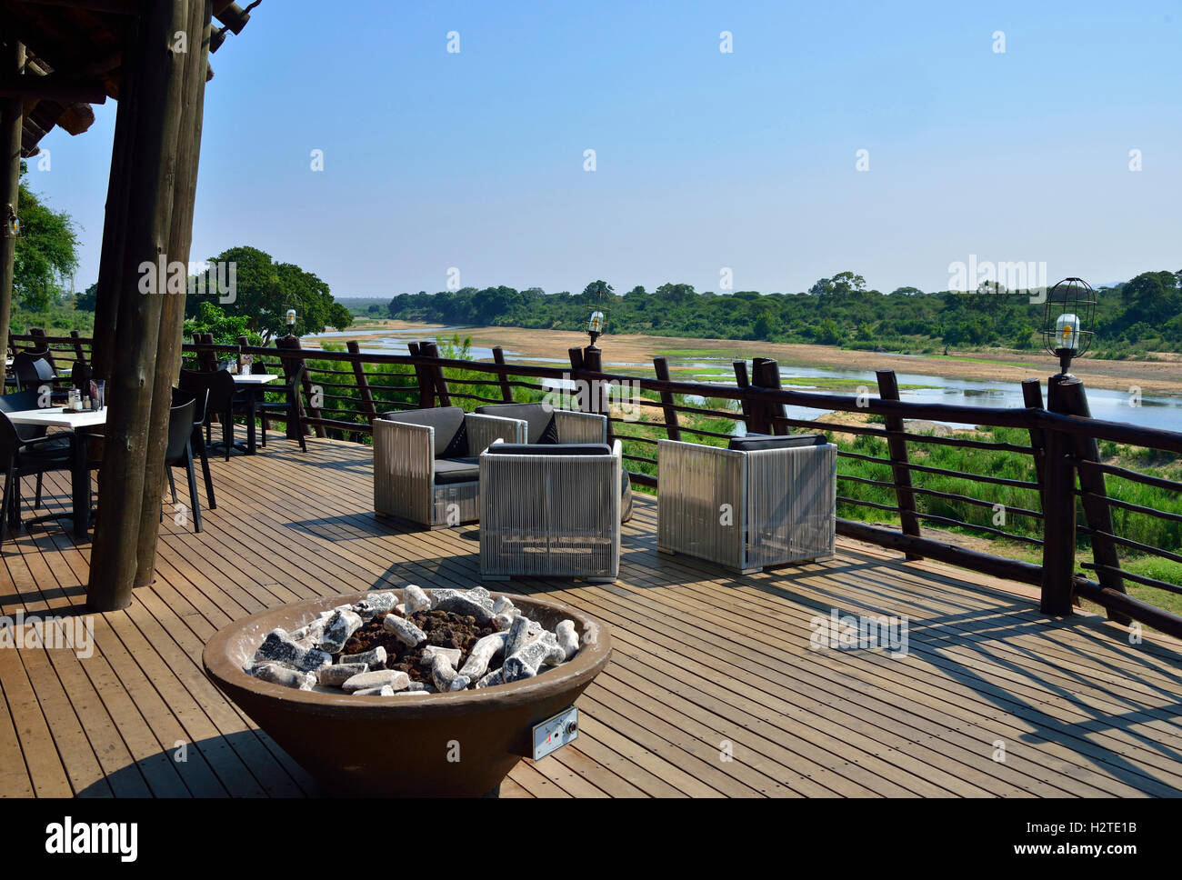 Restaurant und Bar Lower Sabie Restcamp restaurant geöffnet, Krüger Nationalpark, Südafrika Stockfoto