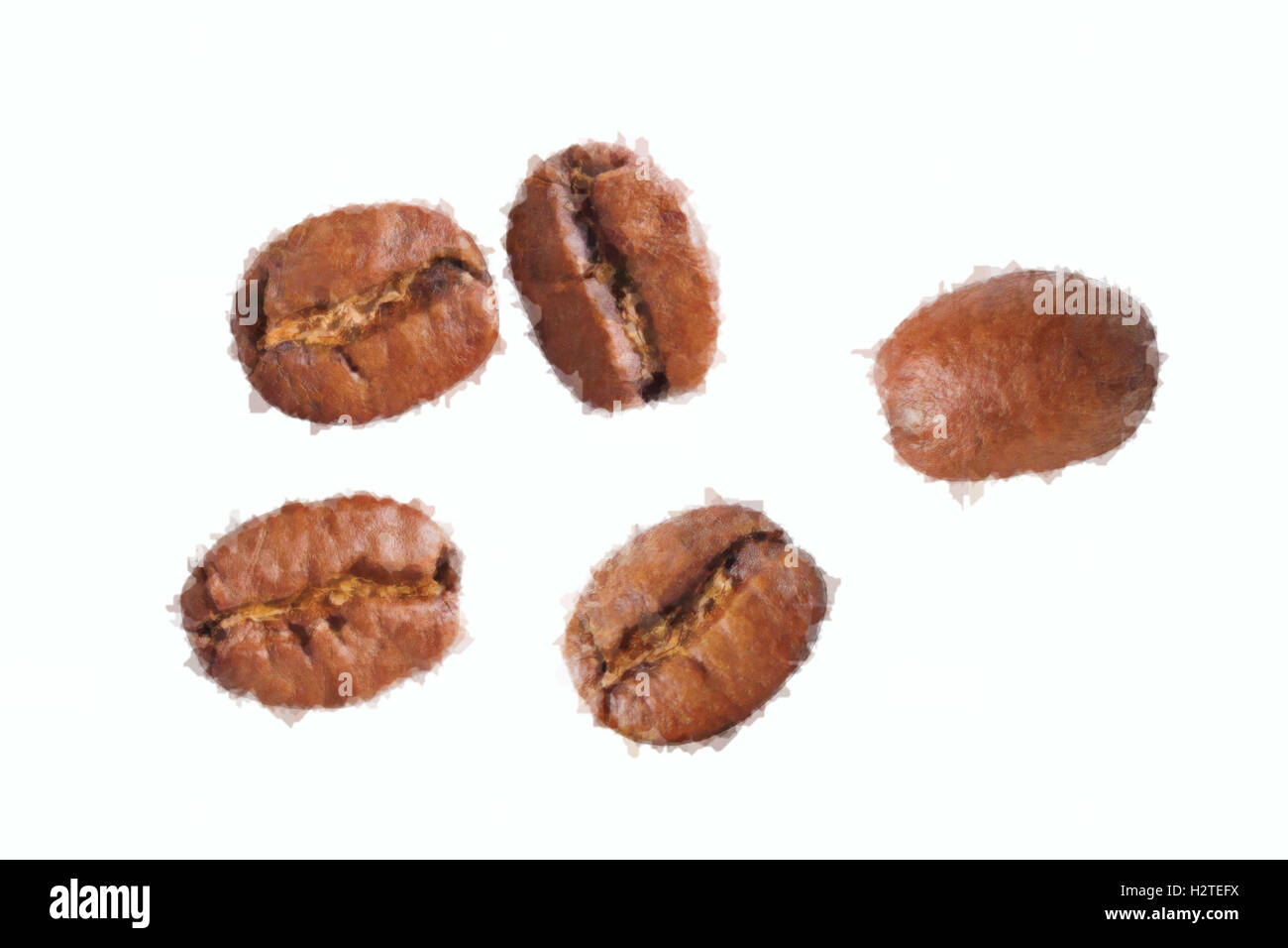 Kaffeebohnen auf weißem Hintergrund Stockfoto