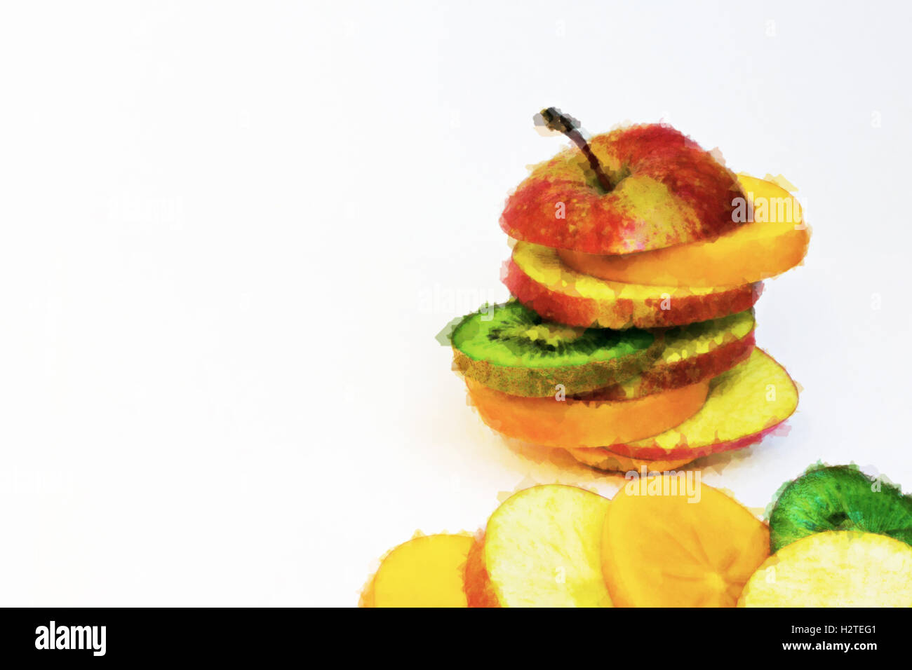 Aquarell Apfel auf einem weißen Hintergrund Stockfoto