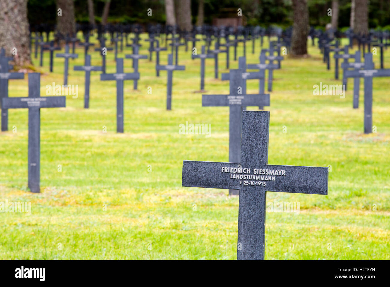 La Nécropole Allemande du Linge Hohrod, WWI deutschen Soldatenfriedhof, Vosges Berge, Elsass, Frankreich Stockfoto