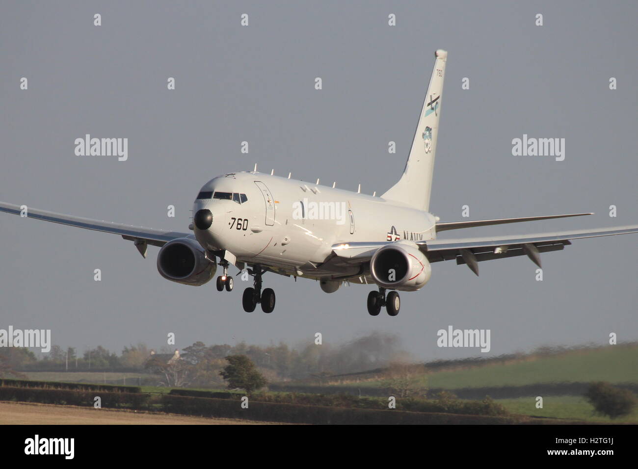 168760, eine Boeing P-8A Poseidon, betrieben von der US-Navy am Prestwick Flughafen während der Übung Joint Warrior 15-2. Stockfoto