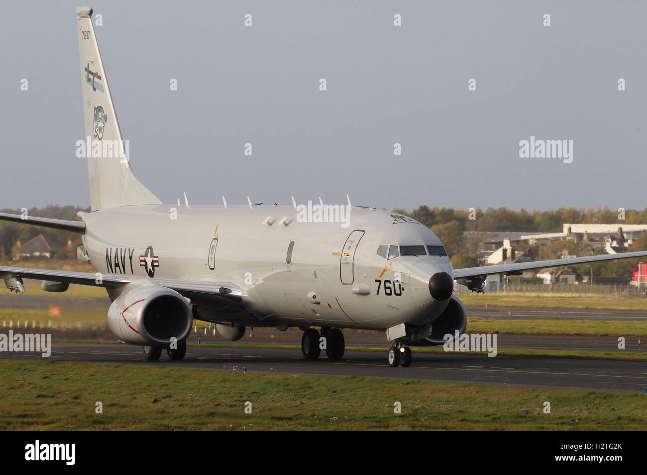 168760, eine Boeing P-8A Poseidon, betrieben von der US-Navy am Prestwick Flughafen während der Übung Joint Warrior 15-2. Stockfoto