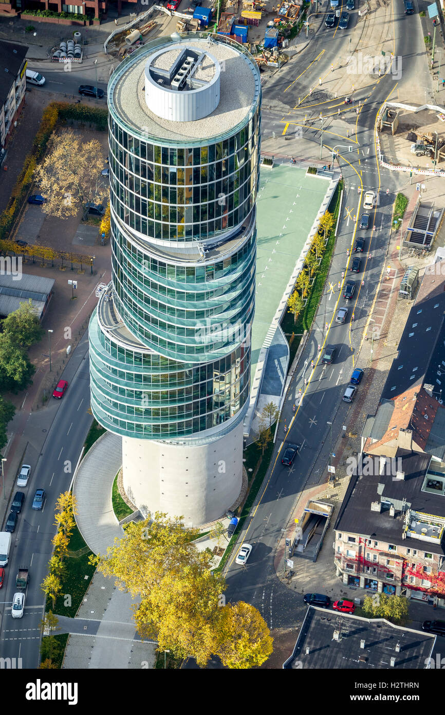 Luftbild, Exzenter-Haus, Bürohochhaus auf einem ehemaligen 2. Weltkrieg - Bunker aufgebaut, Luftbild von Bochum, Stockfoto