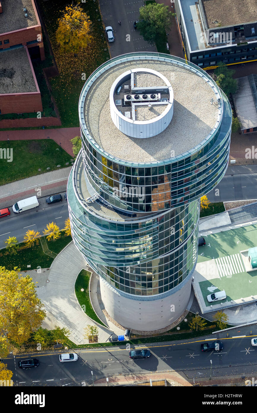 Luftbild, Exzenter-Haus, Bürohochhaus auf einem ehemaligen 2. Weltkrieg - Bunker aufgebaut, Luftbild von Bochum, Stockfoto