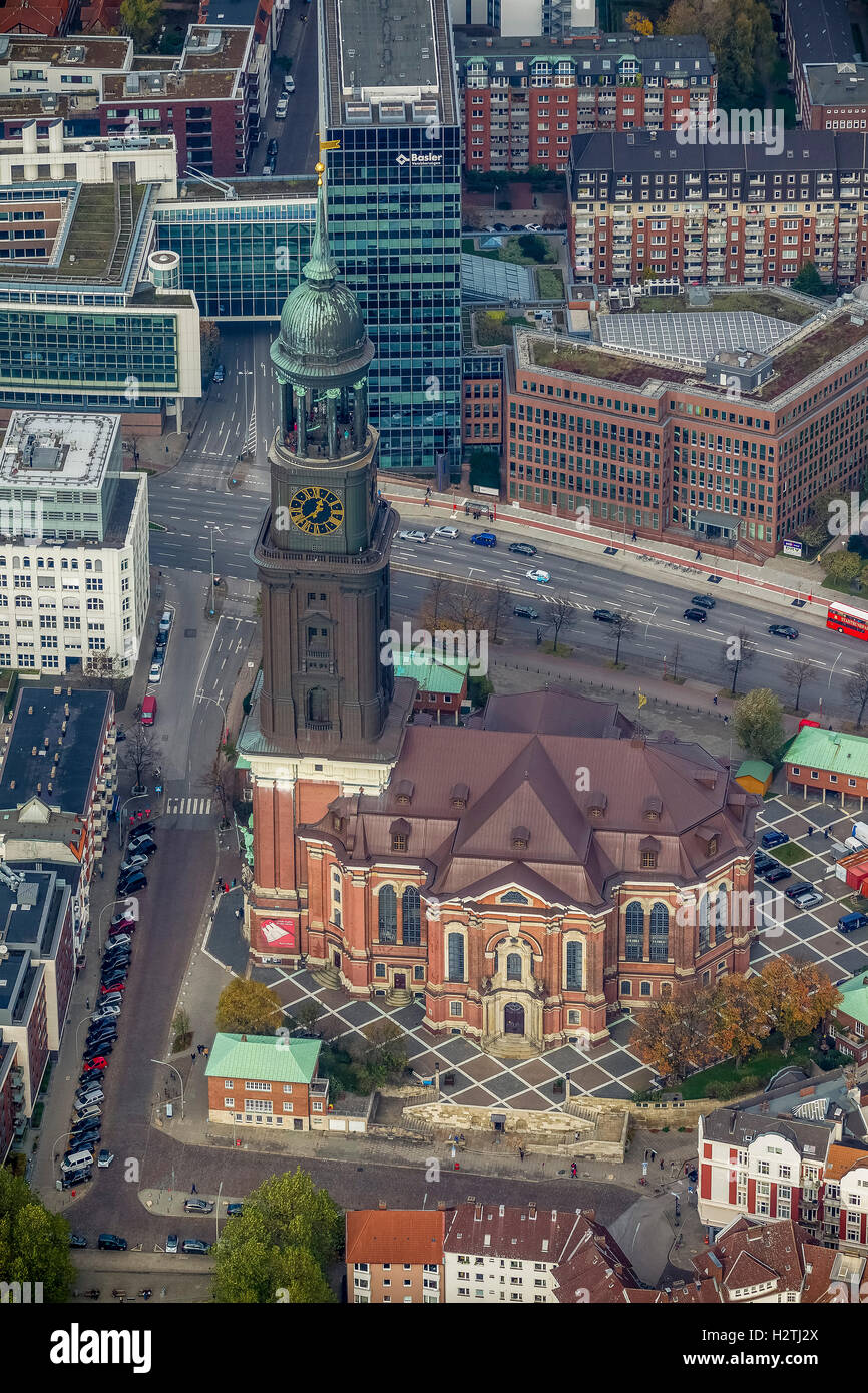 Luftbild, St. Michaeliskirche, Hamburger Michel, Wahrzeichen von Hamburg, Hamburg, Hamburg, Deutschland, Europa Europa Antenne Stockfoto