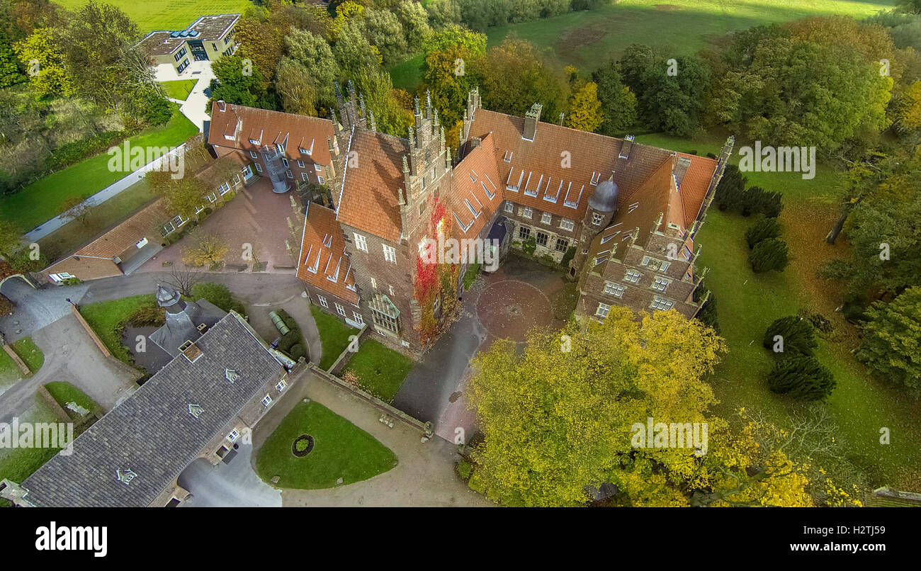 Luftbild, Schulen Feld Zentrum Schloss Heessen, Lippe Wiesen, Schule, Internat, Hamm, Ruhrgebiet, Stockfoto