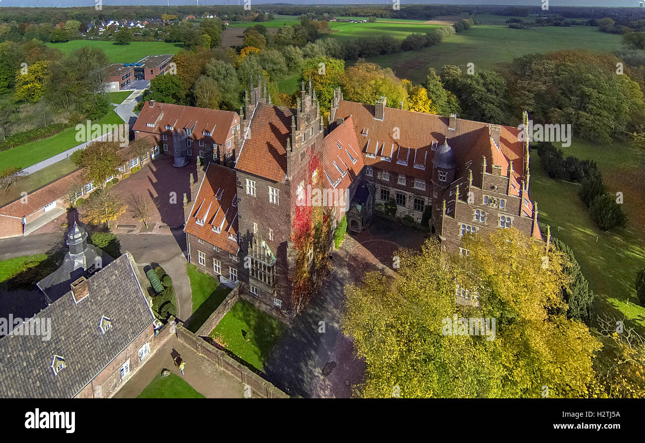 Luftbild, Schulen Feld Zentrum Schloss Heessen, Lippe Wiesen, Schule, Internat, Hamm, Ruhrgebiet, Stockfoto