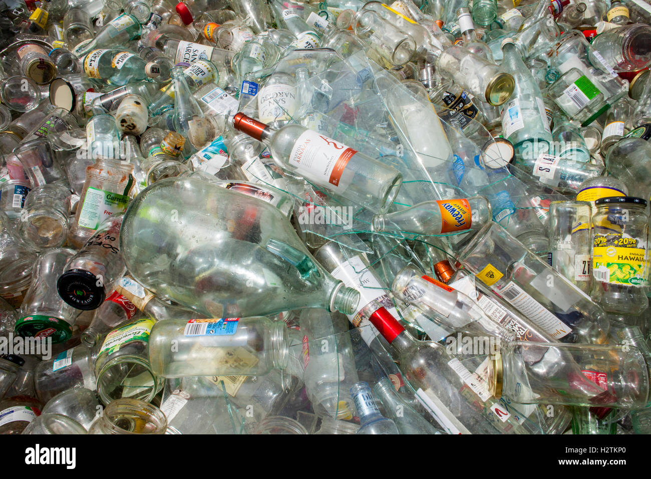 Glasflaschen Lagerung zu recyceln, recycling-center Stockfoto