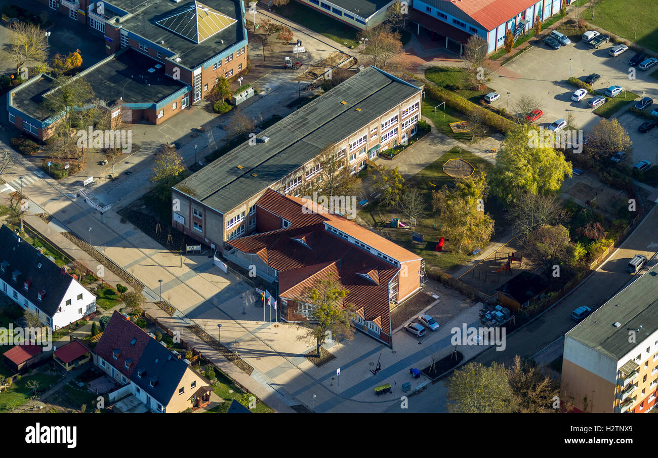 Luftaufnahme, Luftbild, Haus des Gastes, touristisches Zentrum Rechlin, Rechlin, Mecklenburger Seenplatte, Mecklenburg-Vorpommern Stockfoto