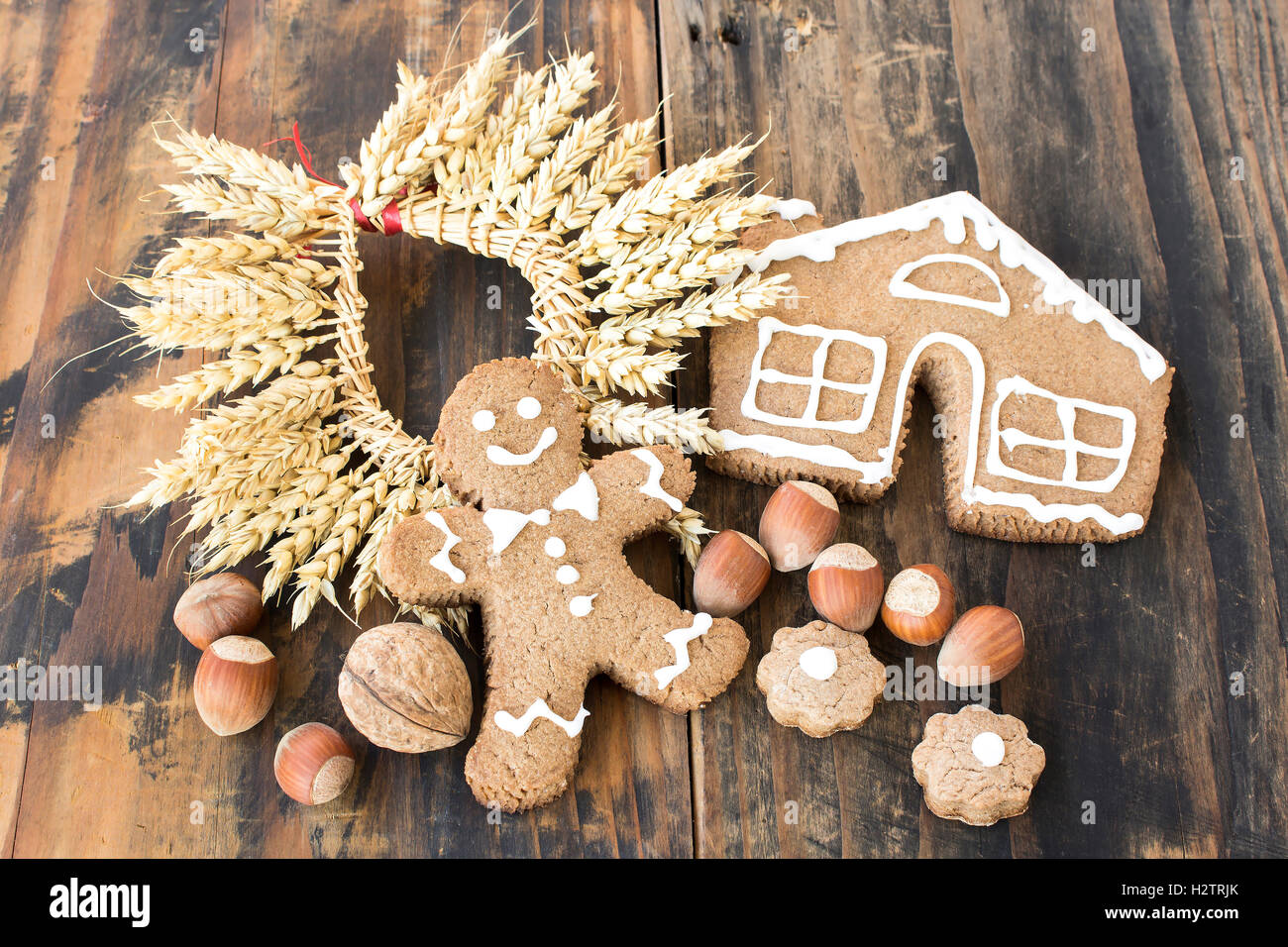 Konzept der Ernte, Gingerbread man. Stockfoto