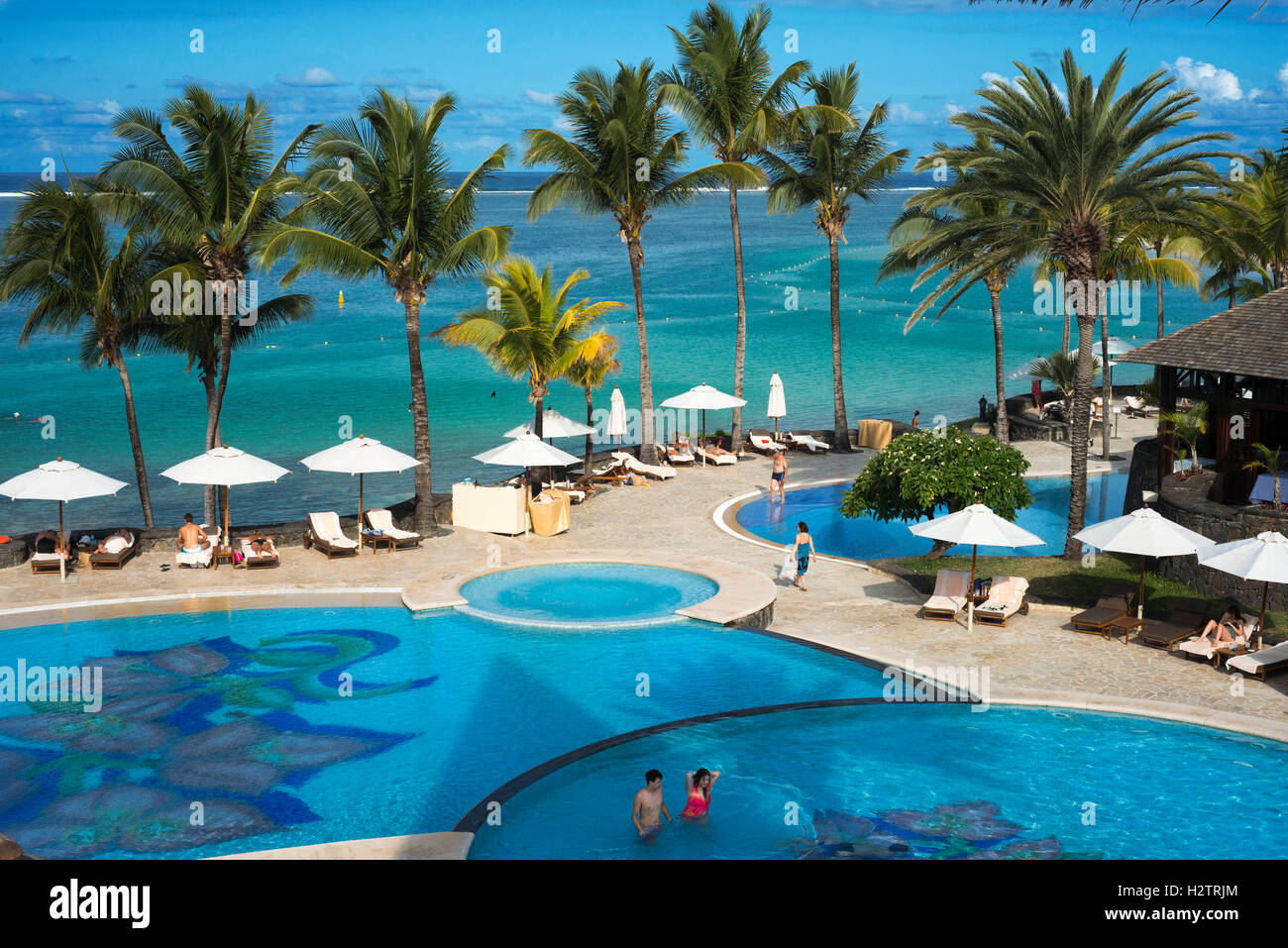 Pool von Hotel The Residence, Belle Mare Beach, Mauritius, Afrika Stockfoto