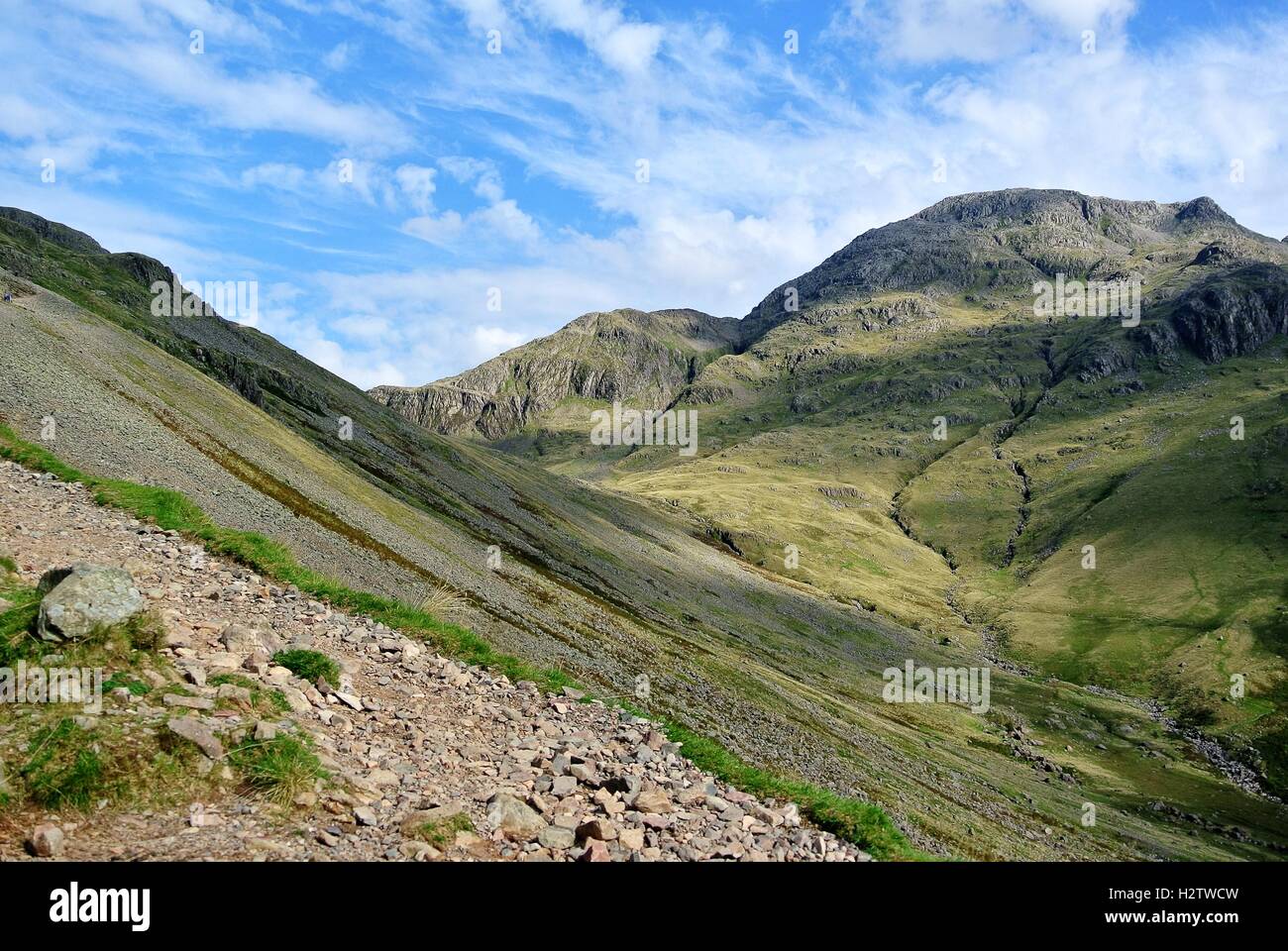 Gehe zurück zur Seathwaite aus Wasdale Head, Keswick. Nach dem Abstieg Scafell Pike Stockfoto