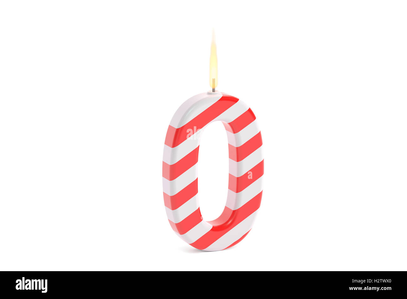 Geburtstag Kerze mit Nummer 0, 3D-Rendering isolierten auf weißen Hintergrund Stockfoto