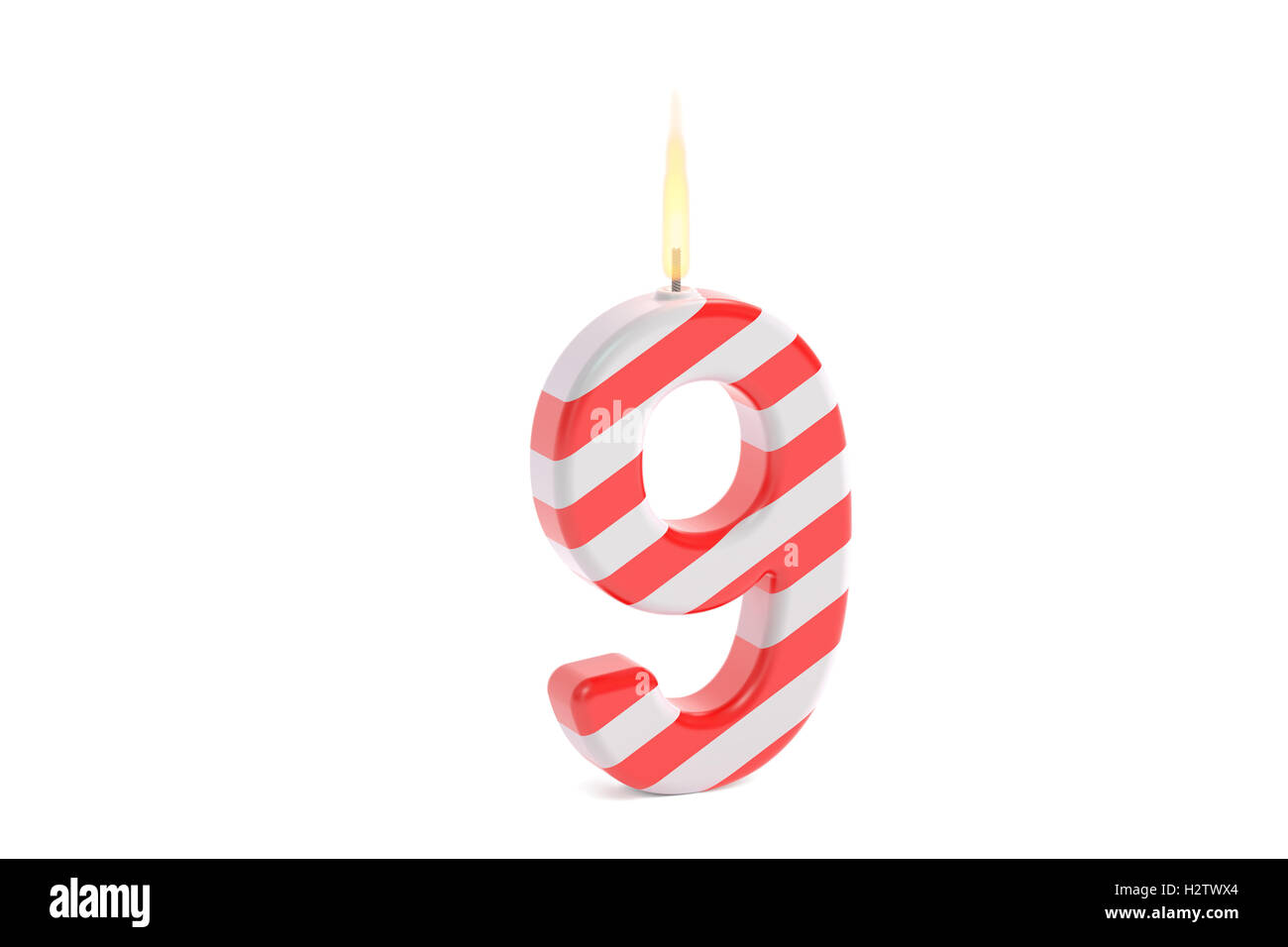 Geburtstag Kerze mit Nummer 9, 3D-Rendering isolierten auf weißen Hintergrund Stockfoto