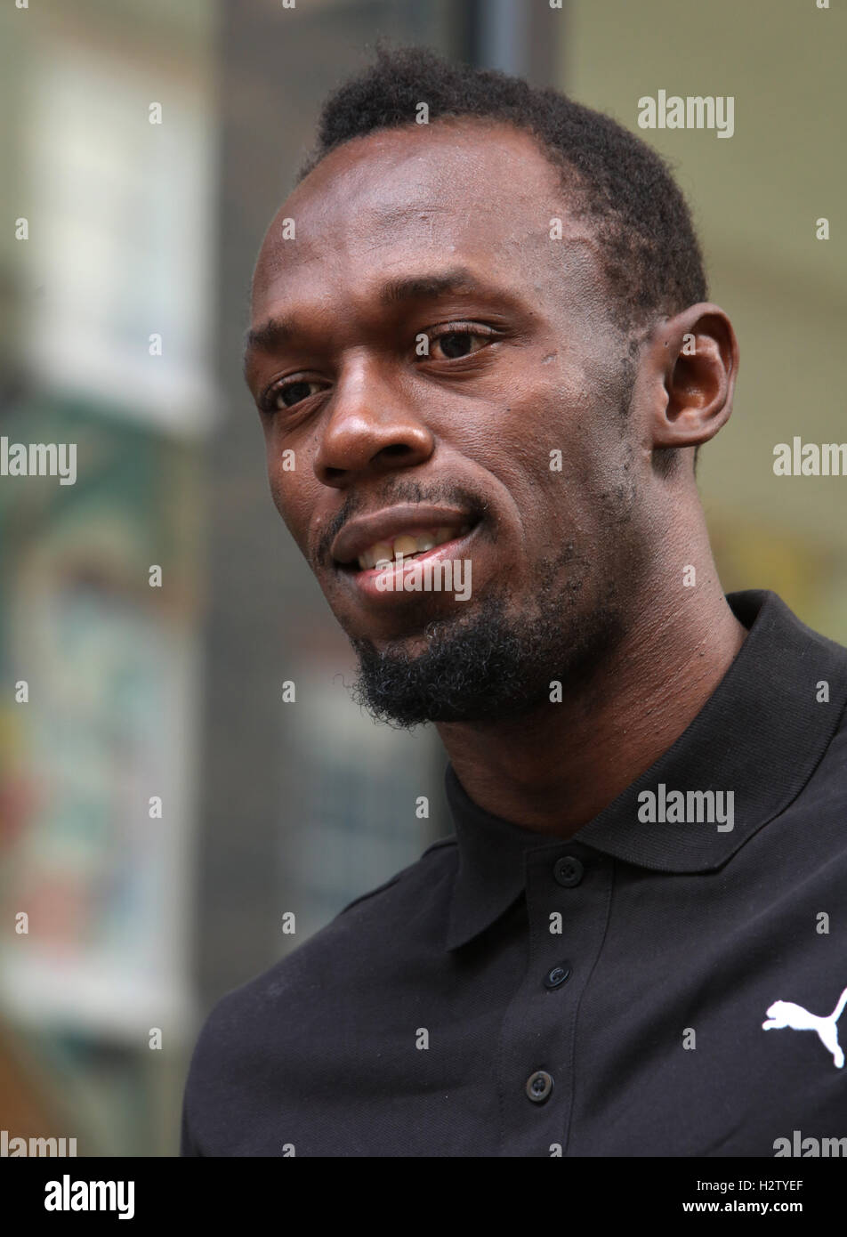 Usain Bolt aus Jamaika einer Pressekonferenz vor dem Müller Jubiläumsspiele im Olympiastadion, Queen Elizabeth Olympic Park, London.  Mitwirkende: Usain Bolt wo: London, Vereinigtes Königreich bei: 19. Juli 2016 Stockfoto