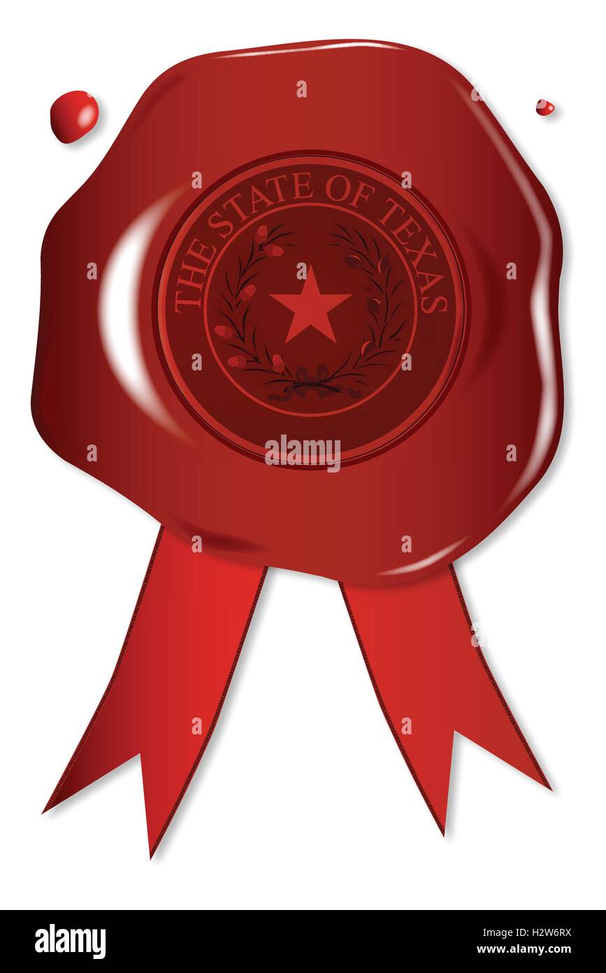 Ein Wachssiegel mit ein Staatssiegel von Texas Stock Vektor