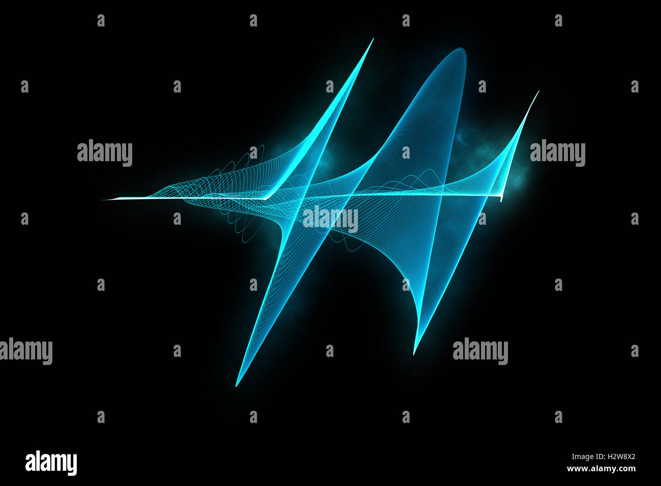 blaue Schallwelle mit blauer Rauch auf schwarzem Hintergrund Stockfoto