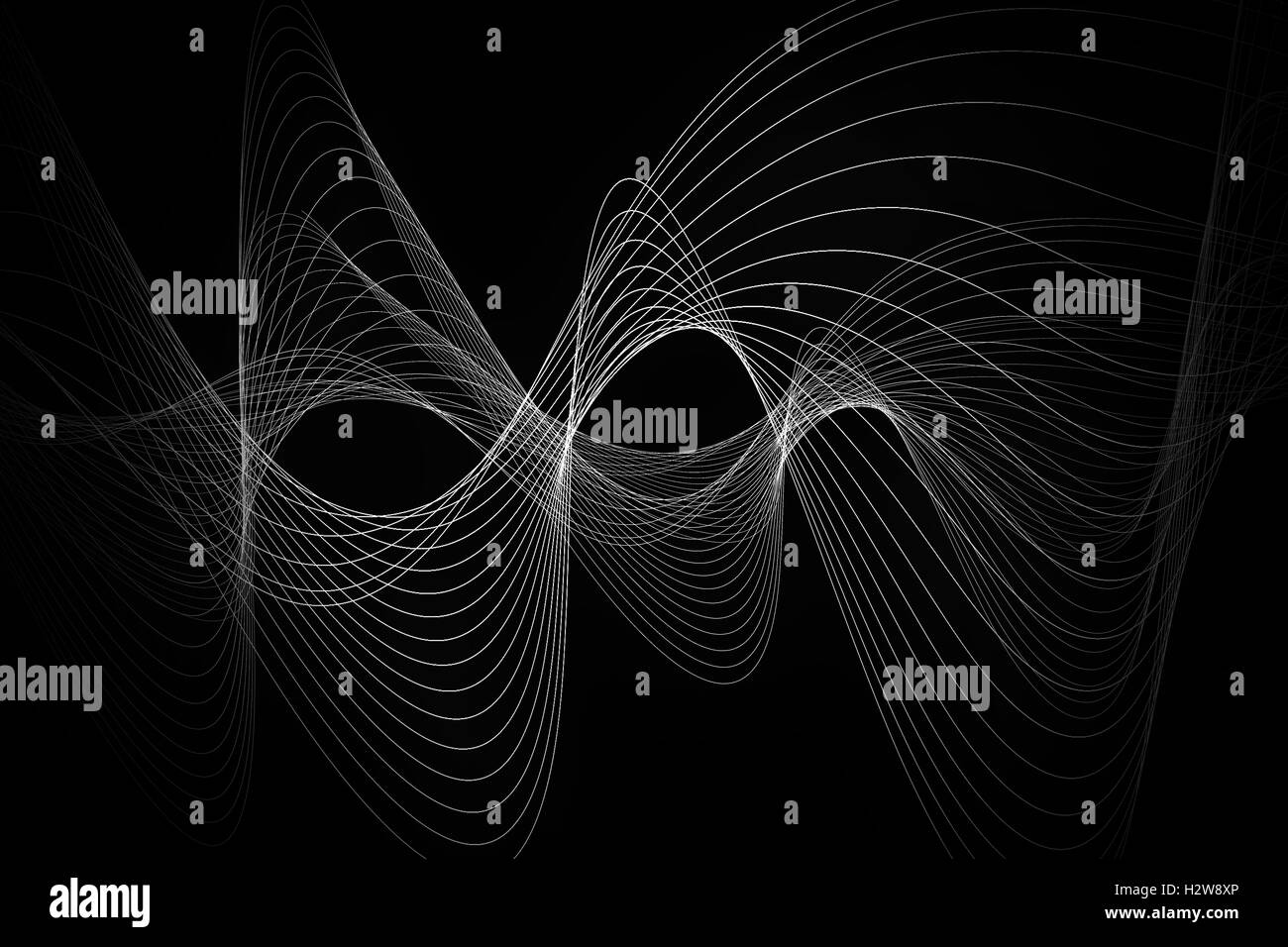 weiße Linie glatte Welle auf schwarzem Hintergrund Stockfoto