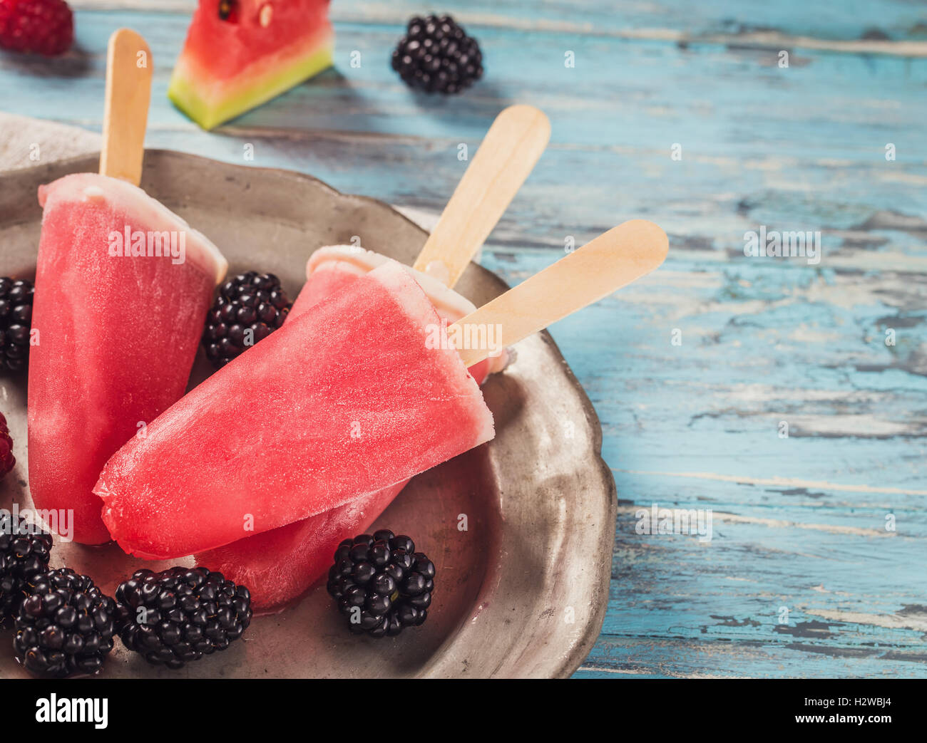 Hausgemachte Wassermelone Eis pop Stockfoto