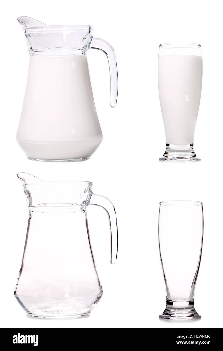 Krug und Glas Milch. Stockfoto