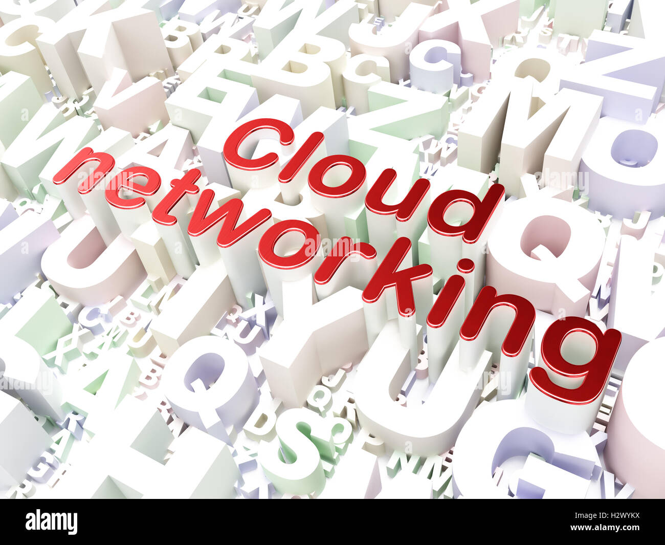 Vernetzungskonzept Wolke: Cloud-Networking auf Alphabet Hintergrund Stockfoto