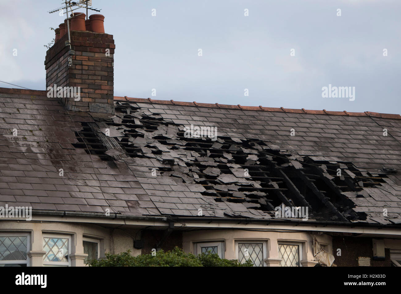 Feuer-Schaden zu einem nach Hause Wohneigentum Haus in Cardiff, Wales. Stockfoto