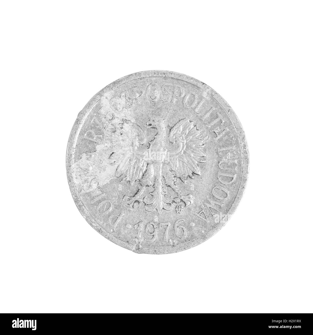 Polnische Münze hautnah. Stockfoto