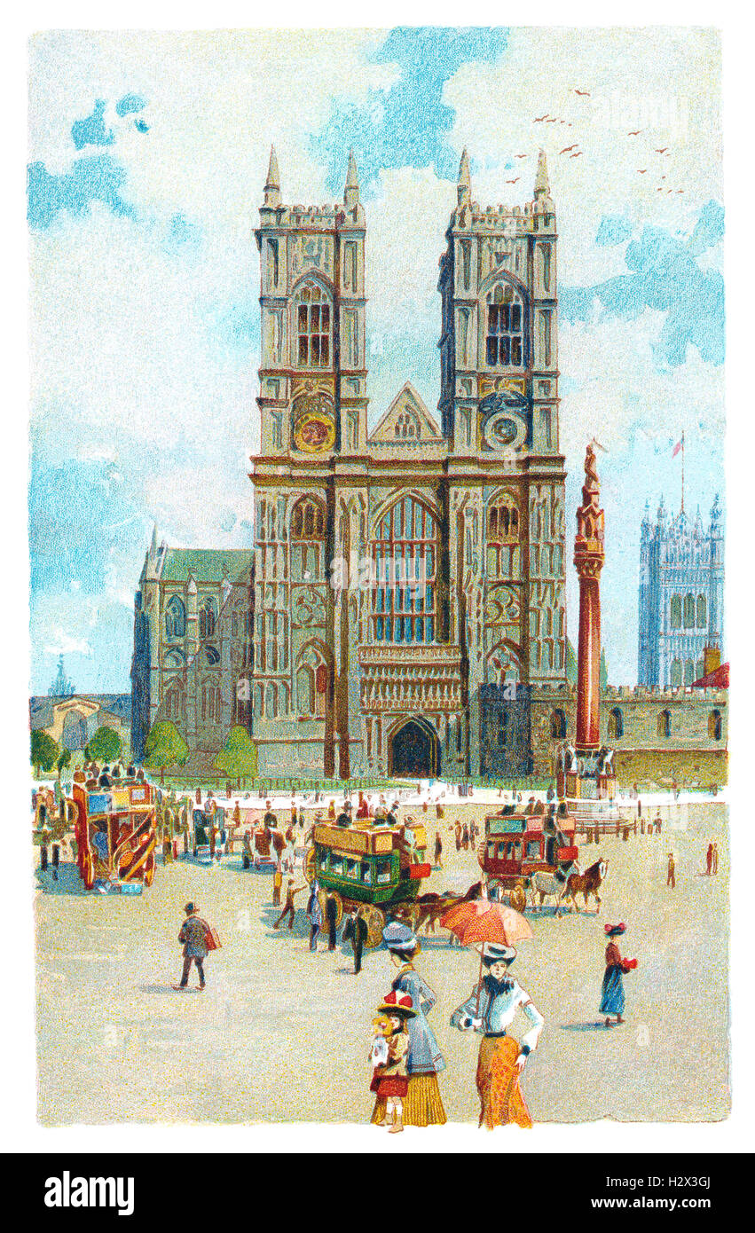 Edwardian Farbe Abbildung der Westminster Abbey in London, England Stockfoto