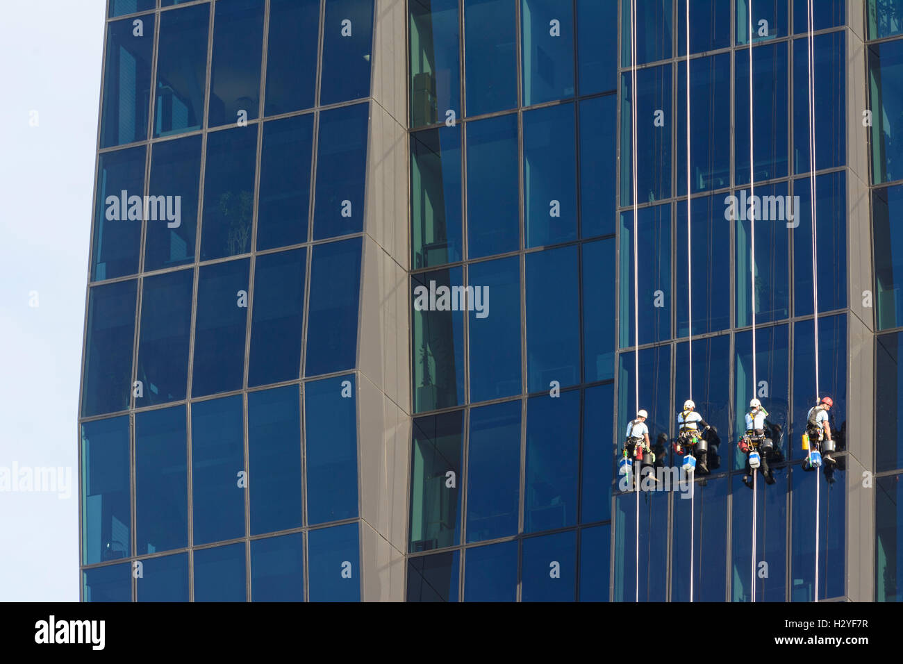 Wien, Wien: Abseilen Fensterreiniger, Wolkenkratzer DC Tower 1, 22., Wien, Österreich Stockfoto