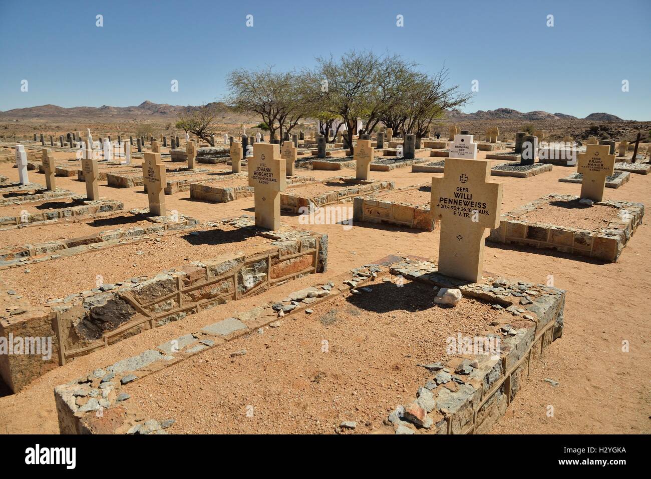 Graves, deutscher Soldat Friedhof, Karas Region, Namibia Stockfoto