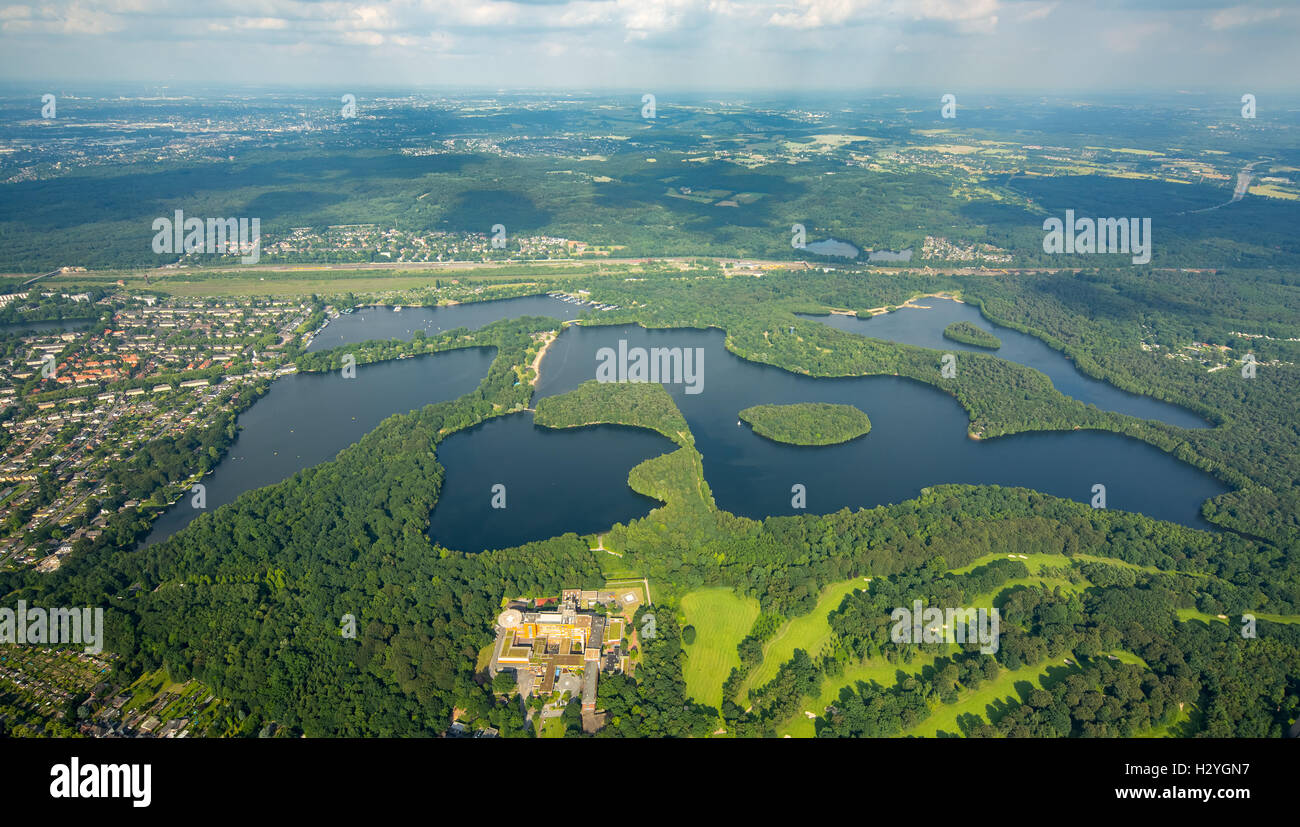 Luftaufnahme, Sechs-gesehen-Plate, sechs Seen Gebiet, Wolfsee, Wildförstersee, Haubachsee, Wambachsee, Masurensee, Wedau, Duisburg Stockfoto