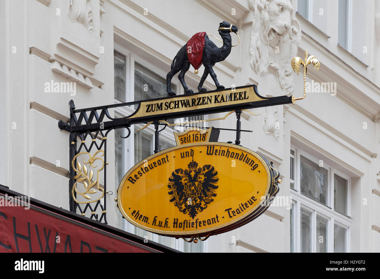 Zeichen, Zum Jugendbuchklassikers Kameel, traditionelles Restaurant, Bohnergasse, Wien, Österreich Stockfoto