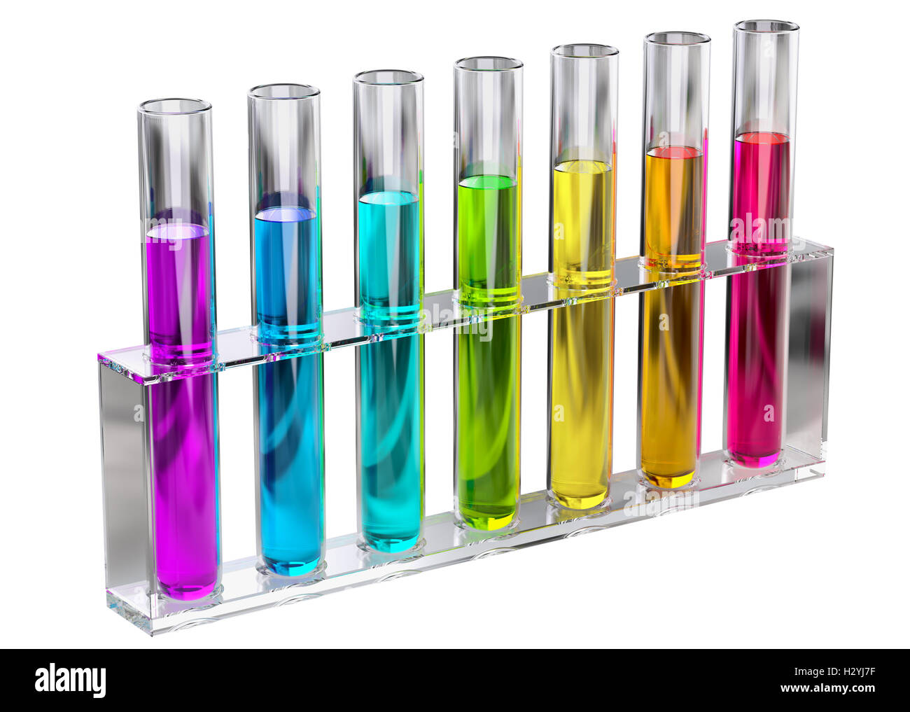 farbige transparente Lösung im Reagenzglas Stockfoto