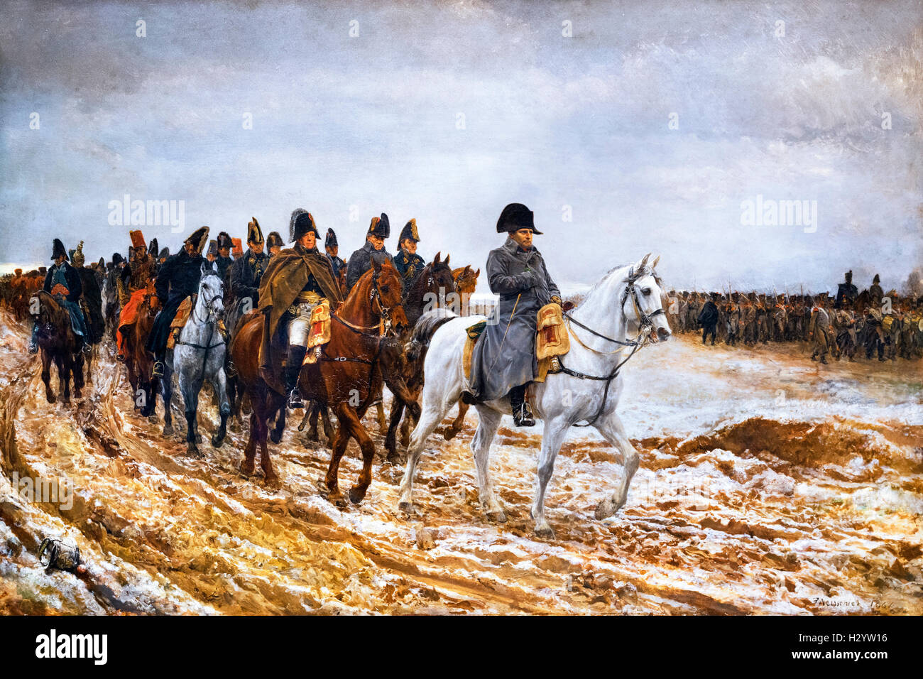 Campagne de France, 1814 von Ernest Meissonier, Öl auf Leinwand, 1864. Napoleon Bonaparte (1769-1821) und sein Stab werden gezeigt, wie er nach der Schlacht von Laon aus Soissons zurückkehrt. Stockfoto