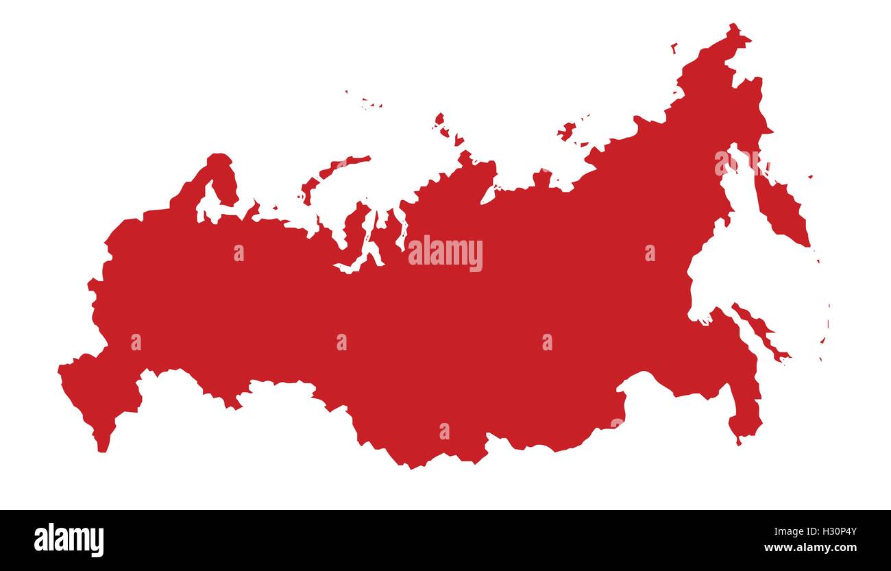 Landkarte von Russland in der roten Silhouette vor einem weißen Hintergrund Stock Vektor