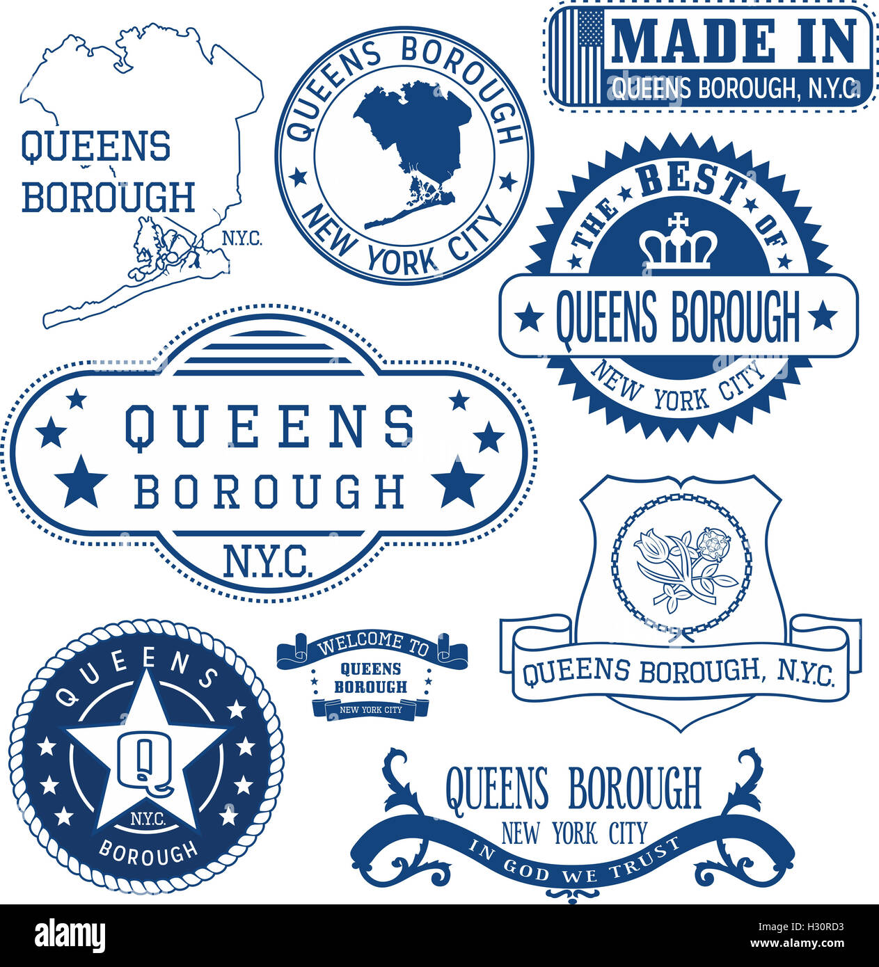 Reihe von generischen Marken und Zeichen der Queens Borough, New York City Stockfoto