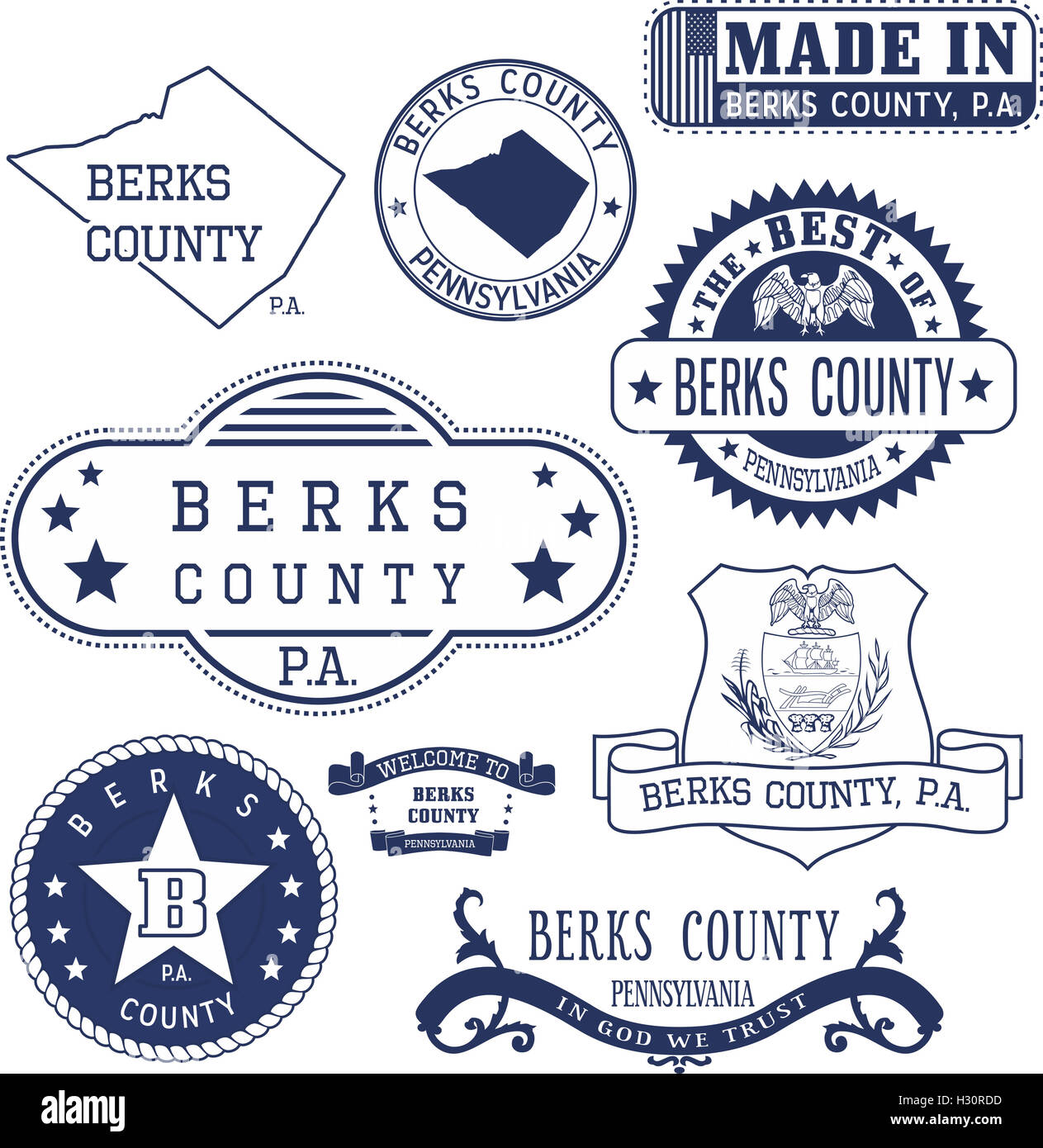 Reihe von generischen Stempel und Schilder von Berks County, Pennsylvania Stockfoto