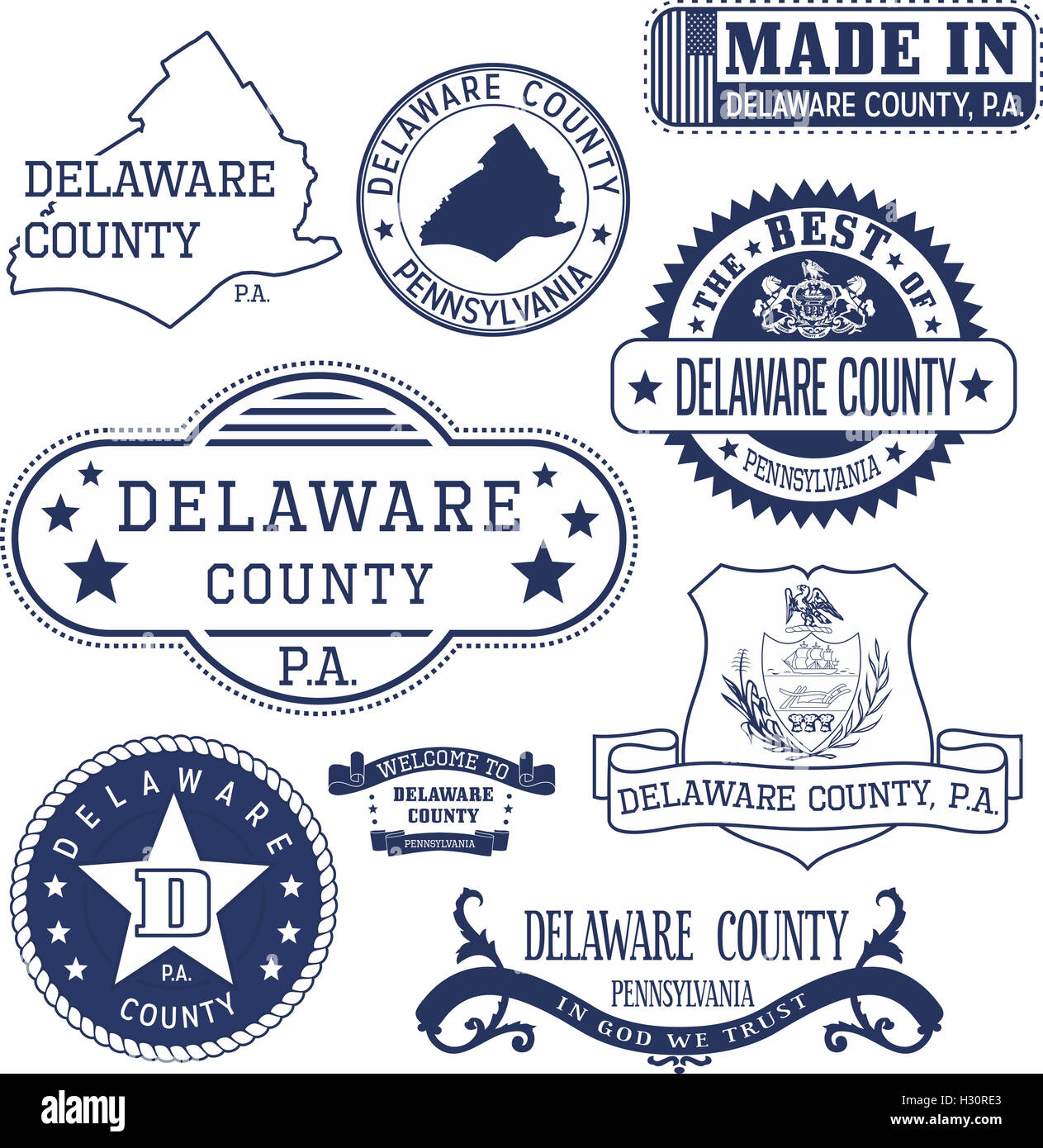 Reihe von generischen Stempel und Schilder von Delaware County, Pennsylvania Stockfoto