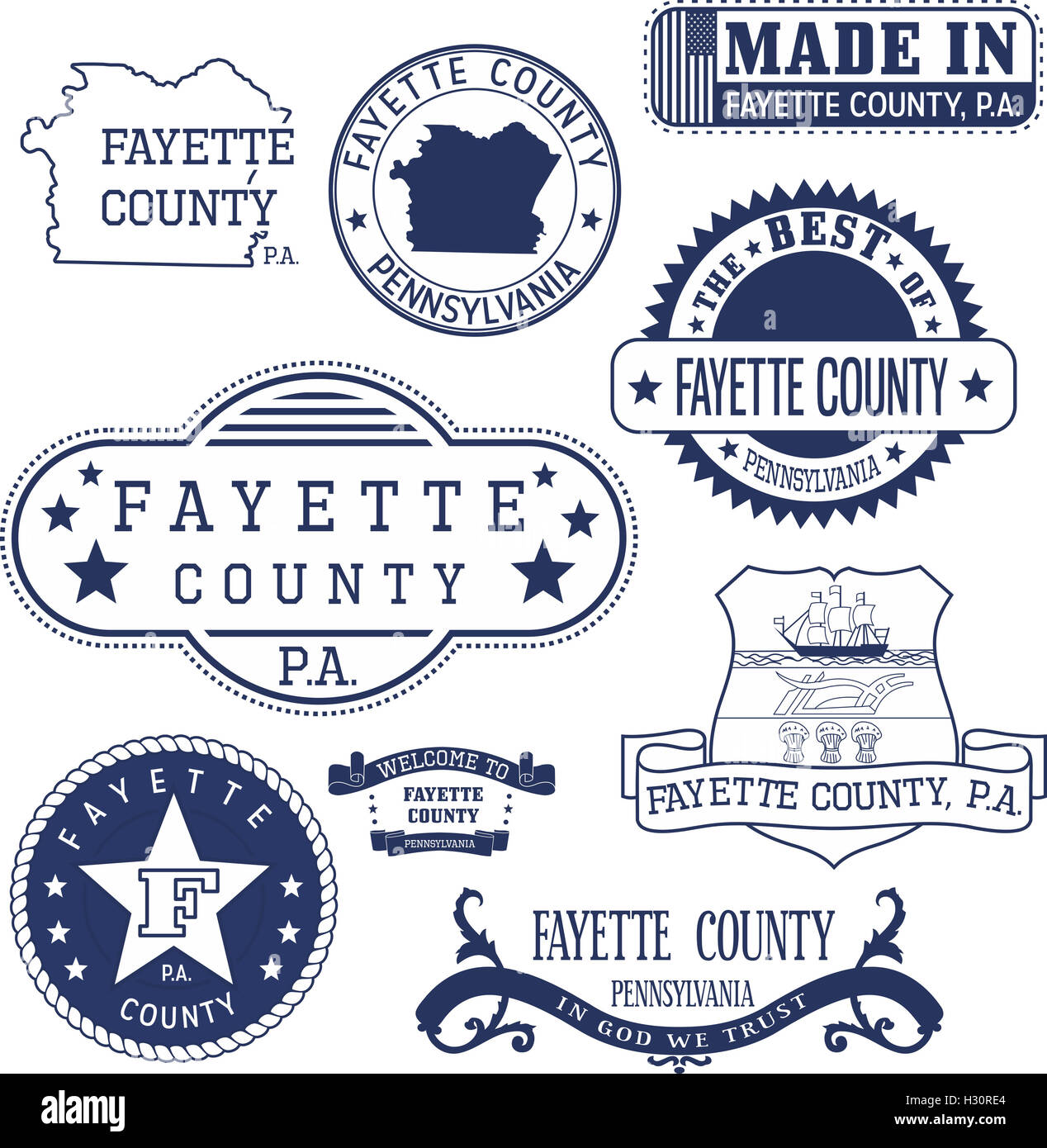 Reihe von generischen Stempel und Schilder von Fayette County, Pennsylvania Stockfoto