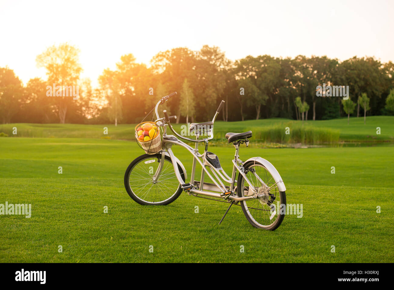 Fahrrad auf dem Rasen. Stockfoto