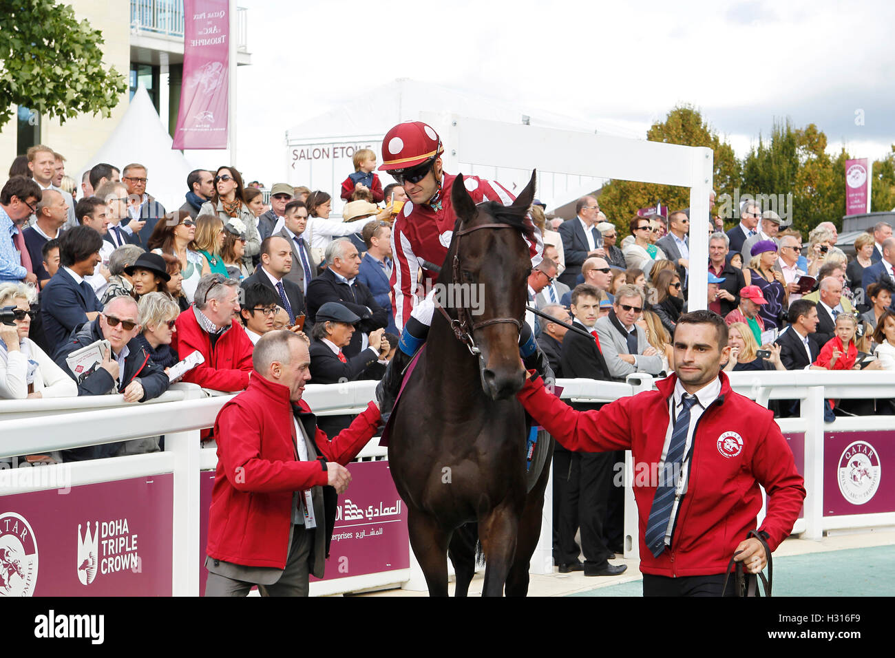 Chantilly Racecourse, Frankreich. 1. Oktober 2016. Prix de l Arc de Triomphe, race 4 auf Karte. Migwar - Olivier Peslier © Aktion Plus Sport/Alamy Live News Stockfoto