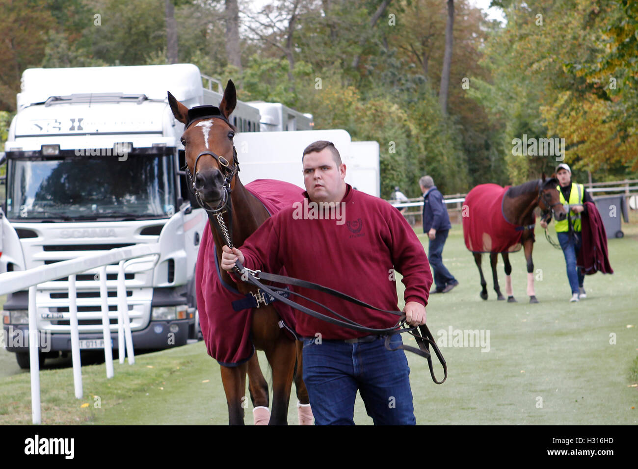 Chantilly Racecourse, Frankreich. 1. Oktober 2016. Prix de l Arc de Triomphe, race 4 auf Karte. Gefunden ist Blei heraus. © Aktion Plus Sport/Alamy Live-Nachrichten Stockfoto