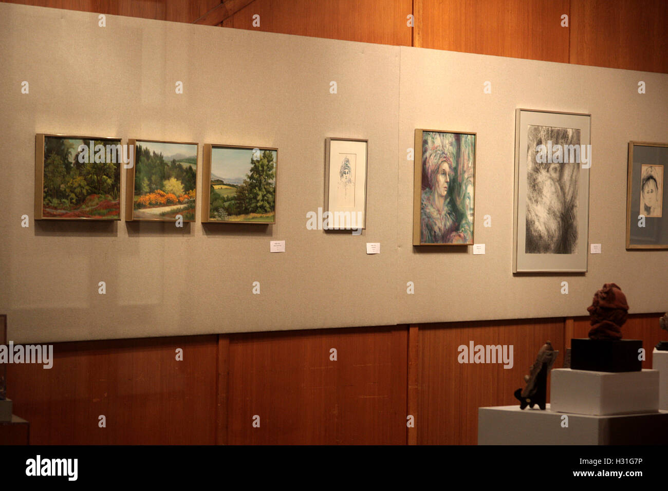 Anzeige der gerahmte Kunstwerke an den Wänden einer Kunstgalerie Stockfoto