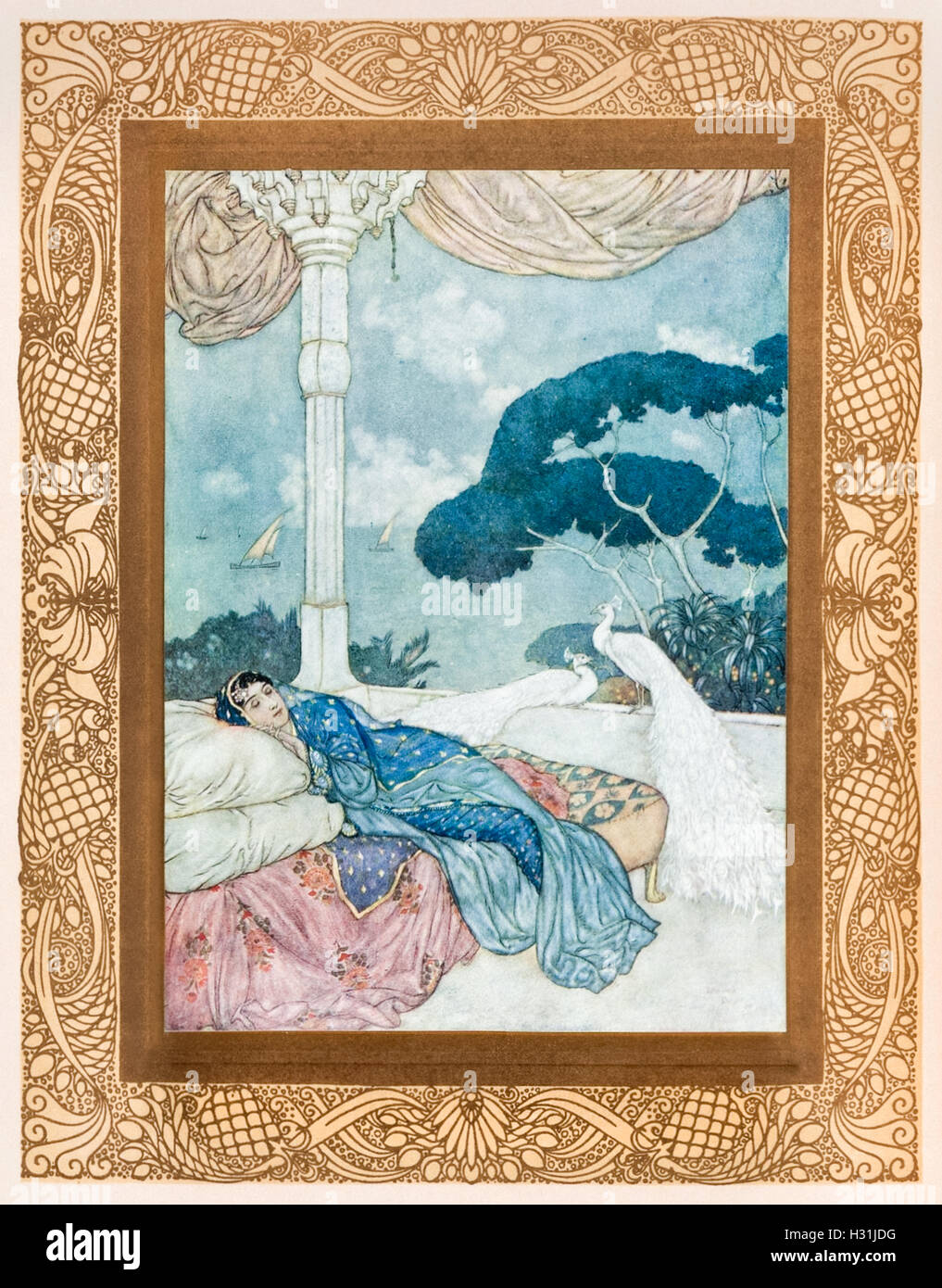 Vierzeiler LXXII, Frontispiz Illustration aus "Rubaiyat von Omar Khayyam" von Edmund Dulac (1882-1953). Siehe Beschreibung für mehr Informationen. Stockfoto