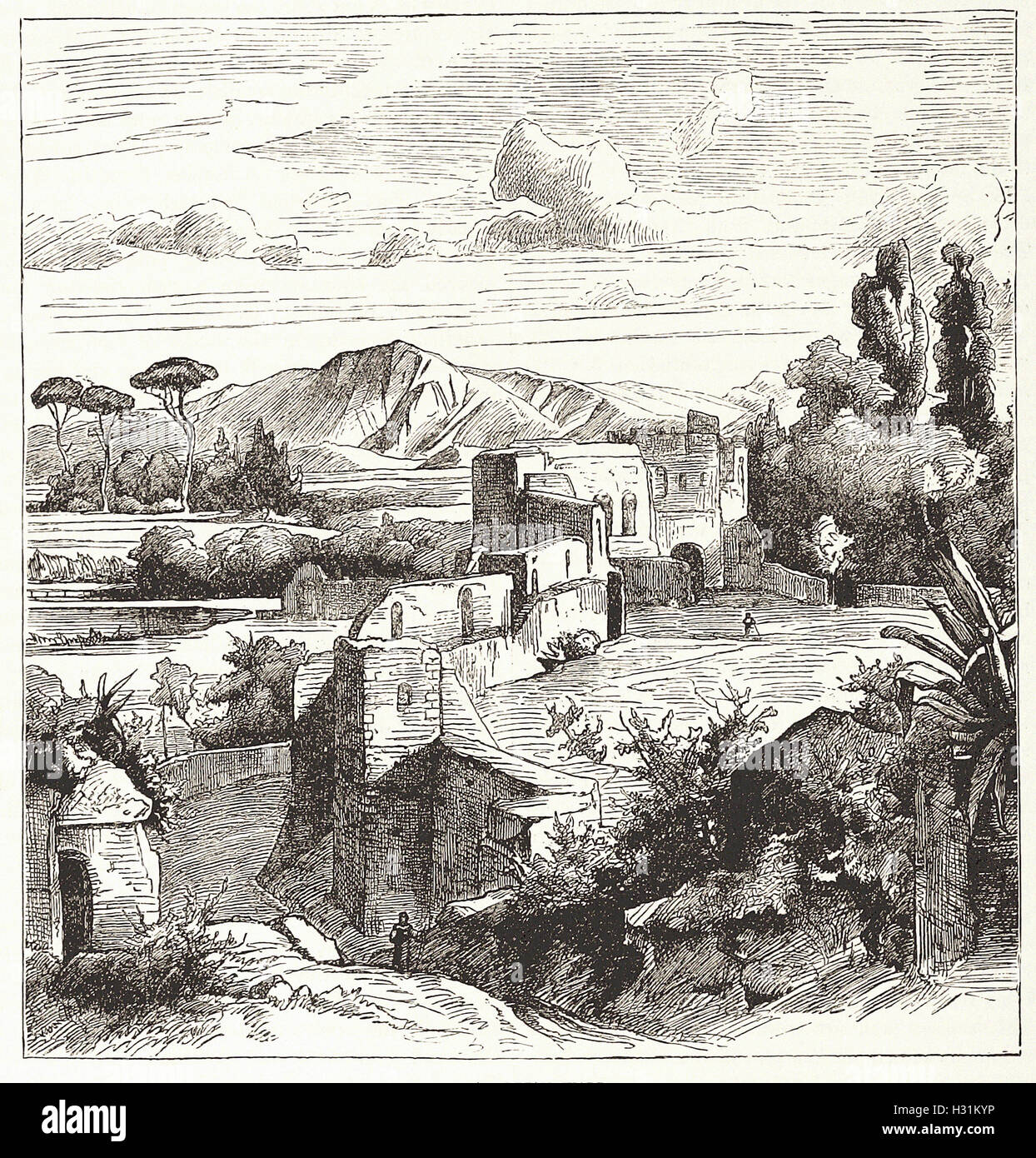 DIE AURELIANISCHE MAUER.   Mit einem Teil der Campagna und die Sabiner Berge im Hintergrund - aus "Cassell es illustrierte Universal-Historie - 1882 Stockfoto