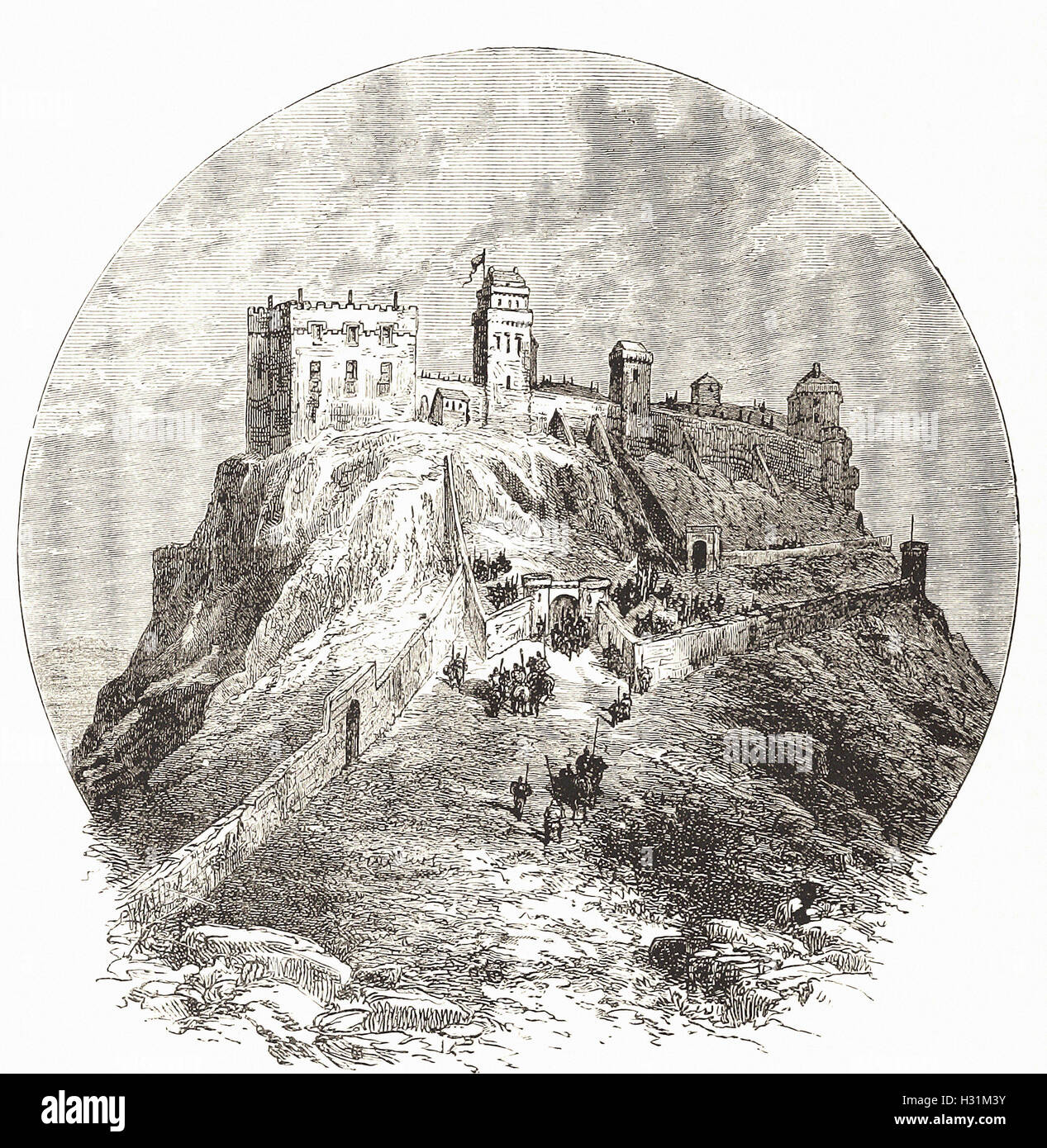 EDINBURGH CASTLE, WIE ES WAR, VOR DER BELAGERUNG VON 1573. -von "Illustrated Cassell es Universalgeschichte" - 1882 Stockfoto